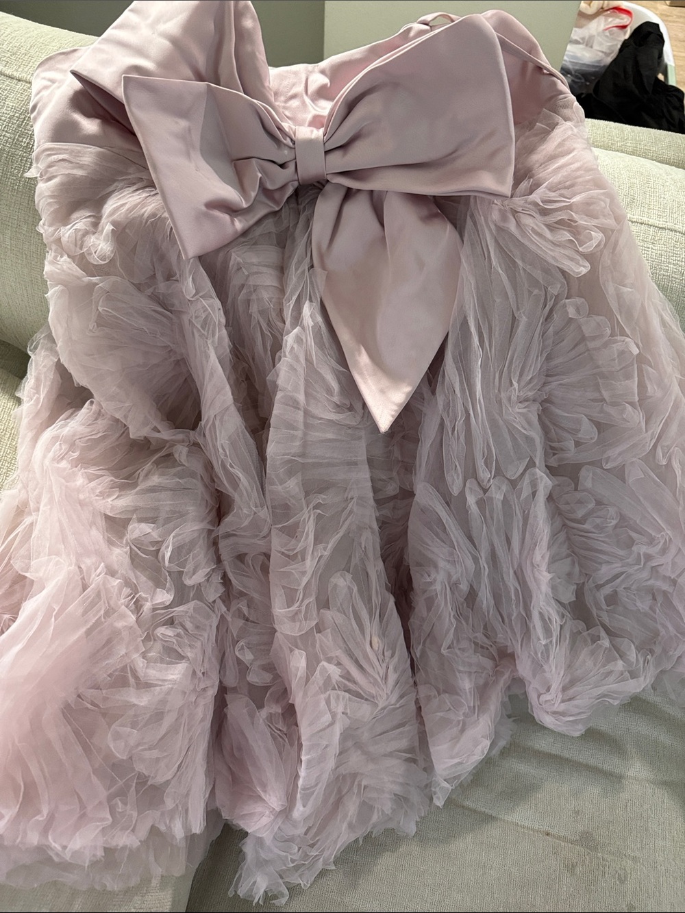 Mac Duggal Pale Blush Ruffle Tulle Mini Dress with Satin Bow - Picture 2 of 2